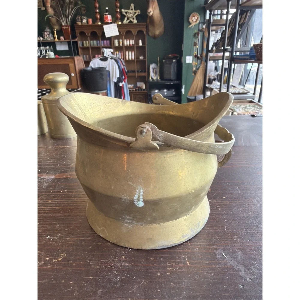 Small Brass Coal Bucket Scuttle with Swinging & Side Handle Country Cottage